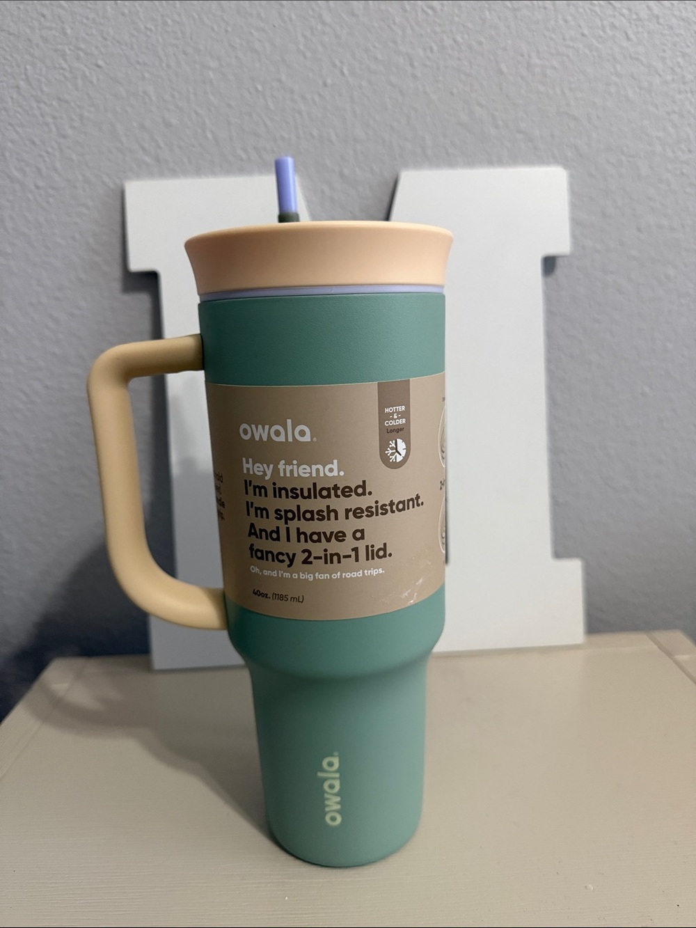 Owala Insulated Travel Mug with Handle - Sage Green & Peach